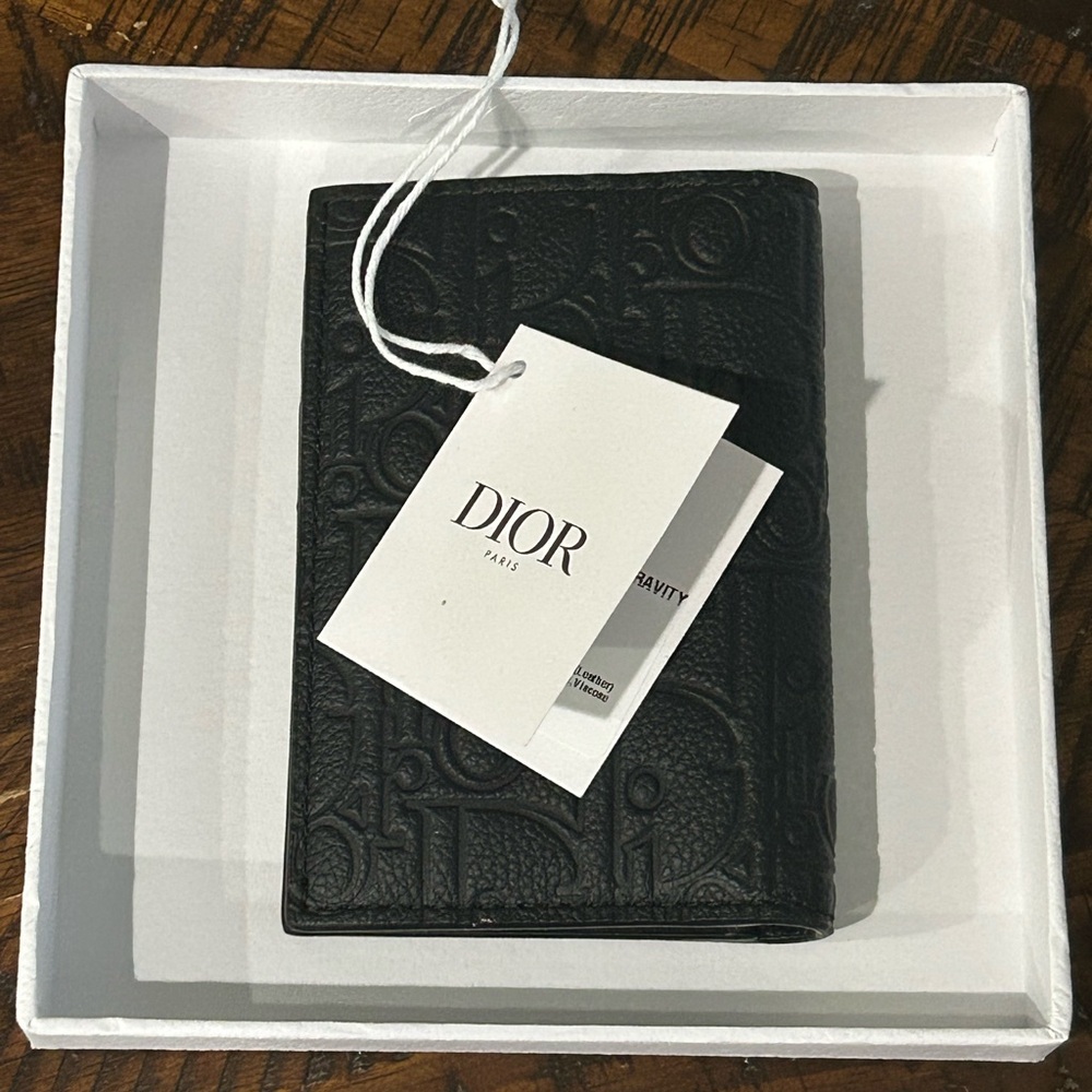 Dior Embossed Black Leather Card Holder - Picture 6 of 13